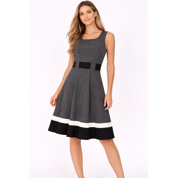 Calvin Klein Dresses & Skirts - Calvin Klein Sheath‎ Dress with Black Accents & Striped Hemline Sleeveless - 12